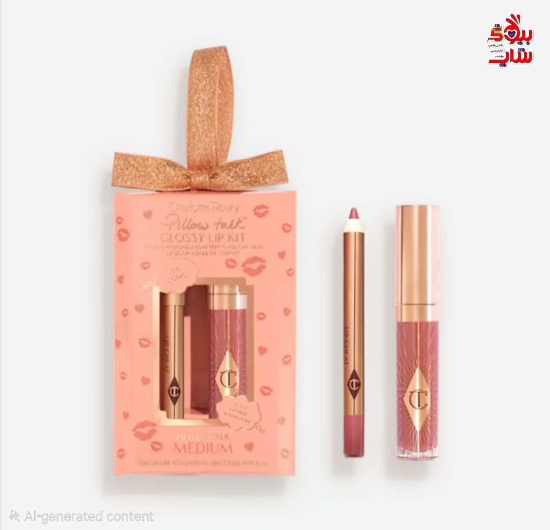 CharlotteTilbury PILLOW TALK GLOSSY LIP KIT PILLOW TALK MEDIUM پک لیپگلاس و خط لب شارلوت تیلبری رنگ پیلوتاک مدیوم اورجینال