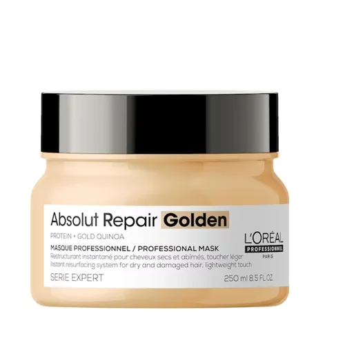 ماسک مو لورال پروفشنال مدل ابسولوت ریپیر گلدن پروتئین تراپی اصل اروپایی حجم ۲۵۰میل L'ORÉAL  ABSOLUT REPAIR GOLDEN  PROTEIN +GOLD QUINOA