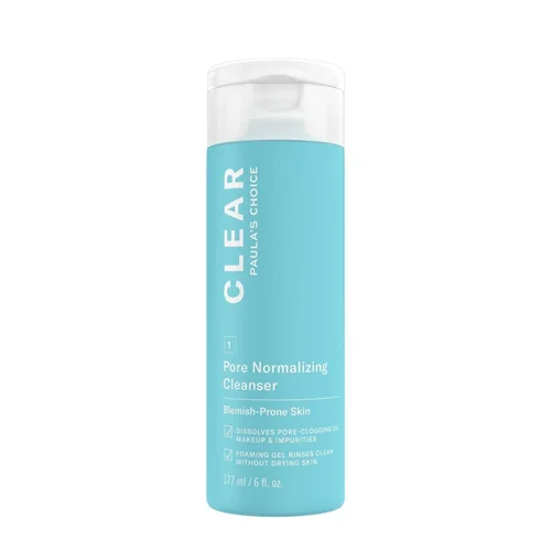 شوینده وکلینزر پوست چرب پائولا چویس اصل اروپایی  CLear PAULA'S CHOICE  Pore Normalizing Cleanser  Blemish-Prone Skin DISSOLVES PORE-CLOGGING O MAKEUP & IMPURITIES FOAMING GEL RINSES CLEAN WITHOUT DRYING SKIN ۳۰ ml